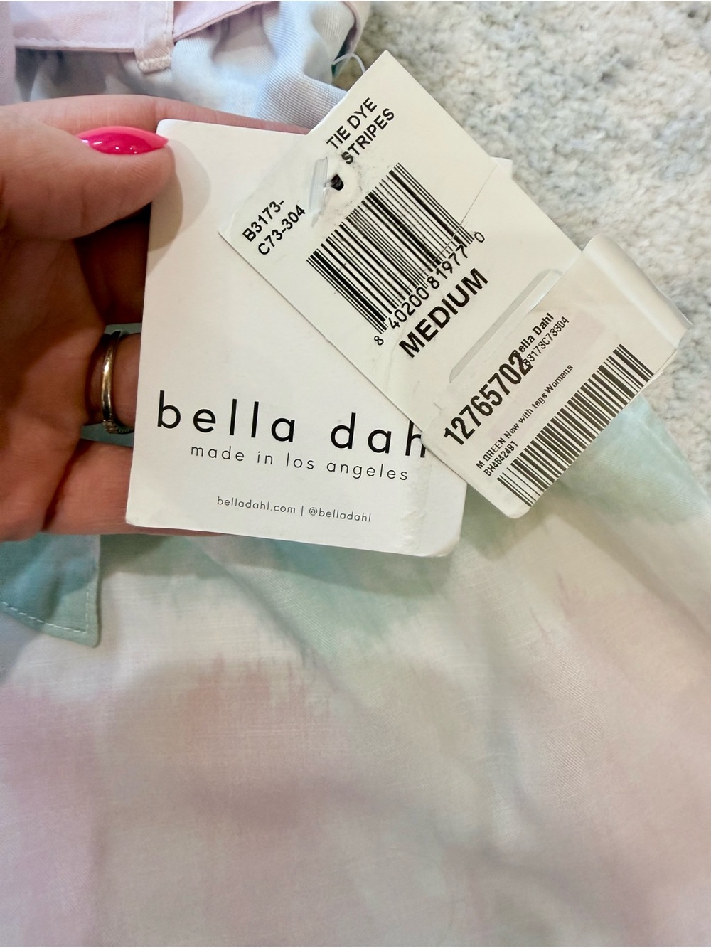 Bella Dahl Pastel Pink & Mint High Waist Tie-Belt Shorts - Picture 4 of 4